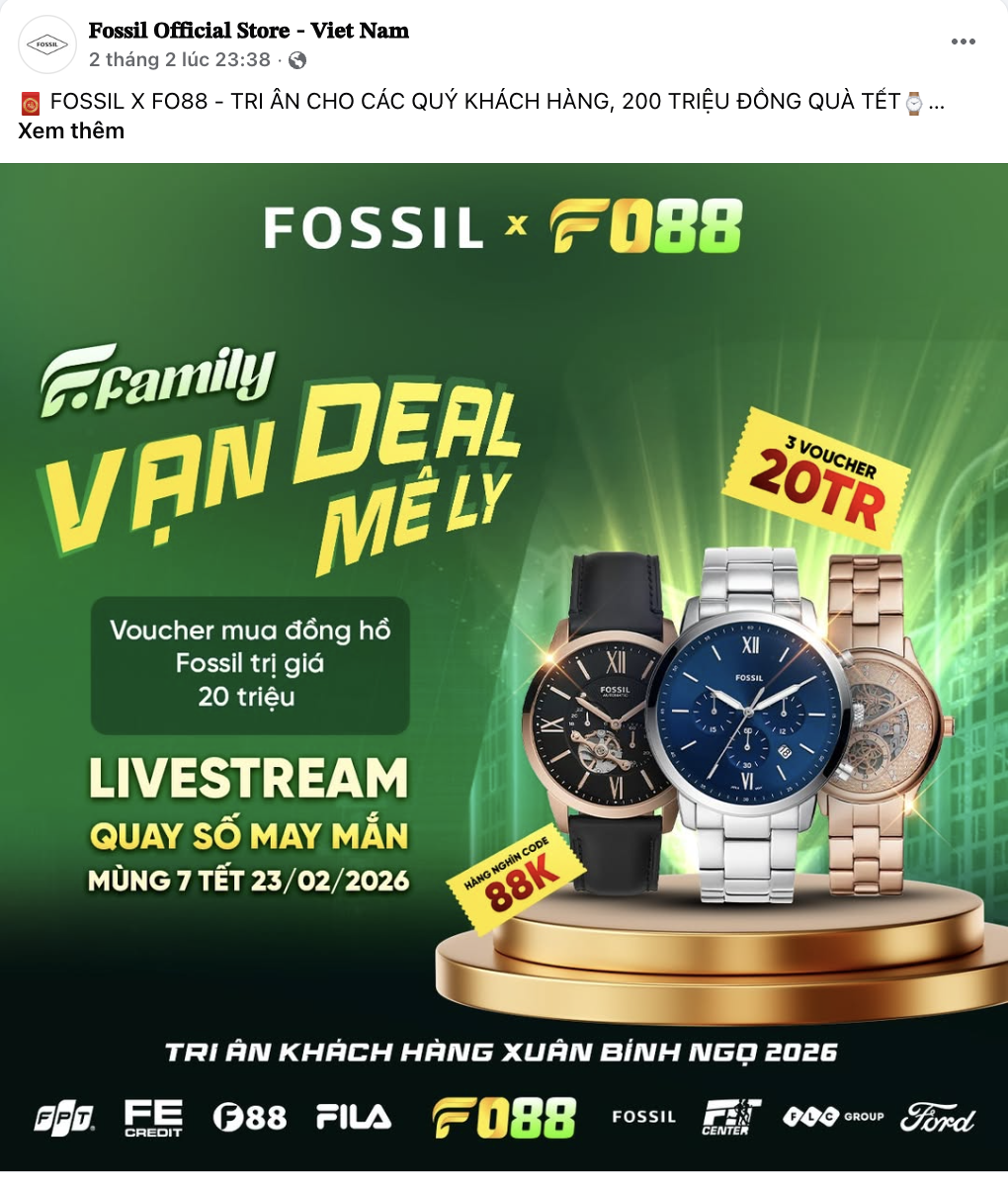 Bài đăng trên trang Facebook chính thức của Fossil Việt Nam.
